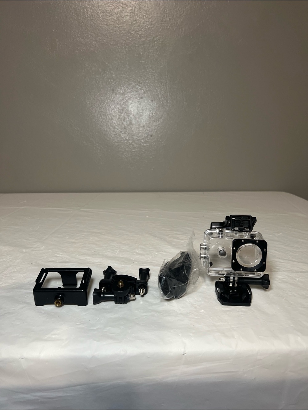 Action Cam Accessory Lot - Waterproof Housing, Skeleton Frame, Handlebar Clamp